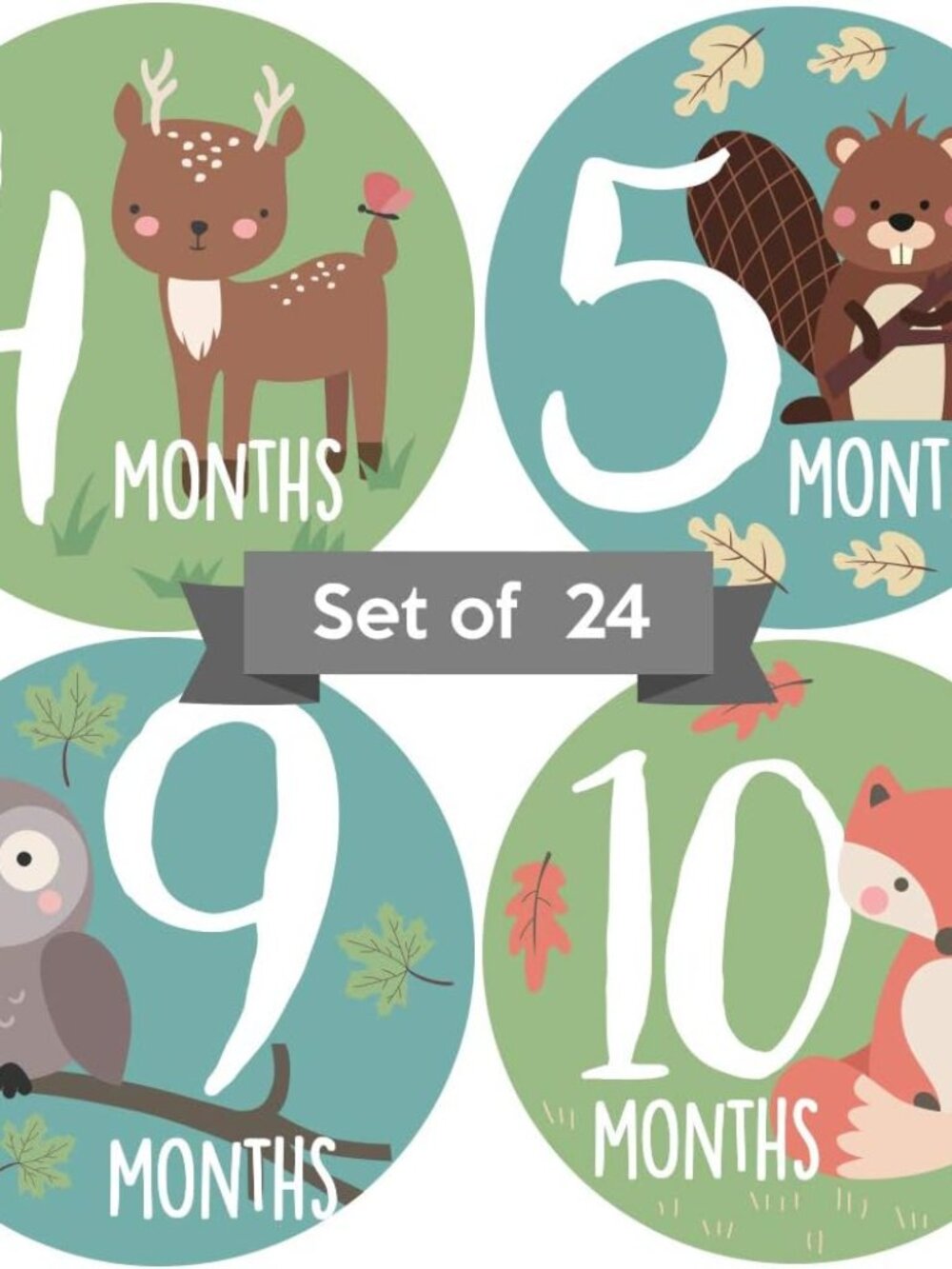 Baby Monthly Milestone Stickers - Set of 24 - Woodland Animals